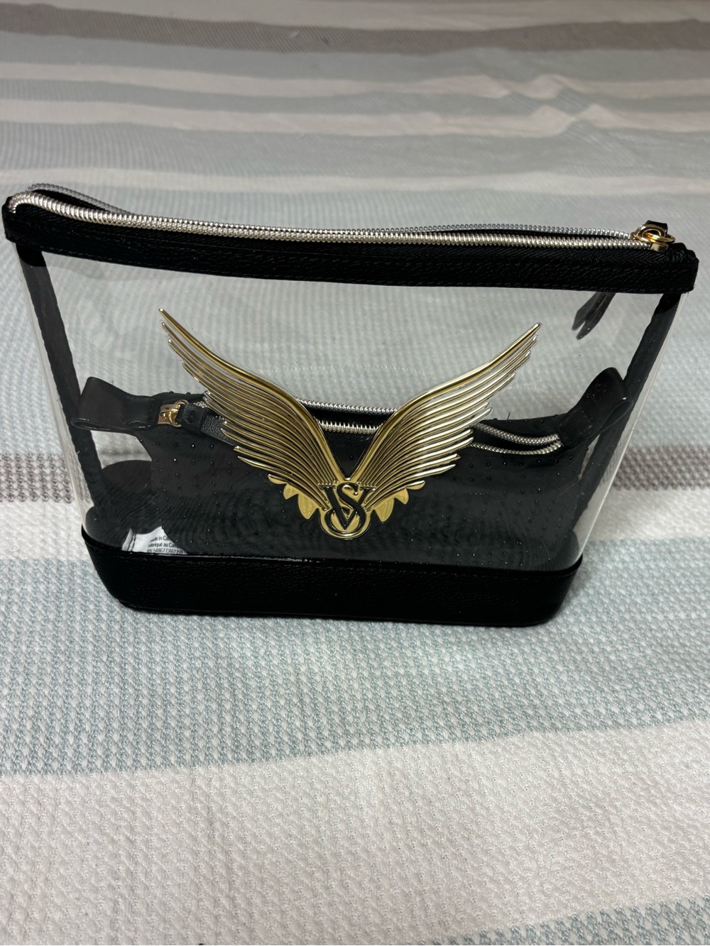 Victoria’s Secret Clear Vinyl and black rhinestoned Cosmetic Pouch set